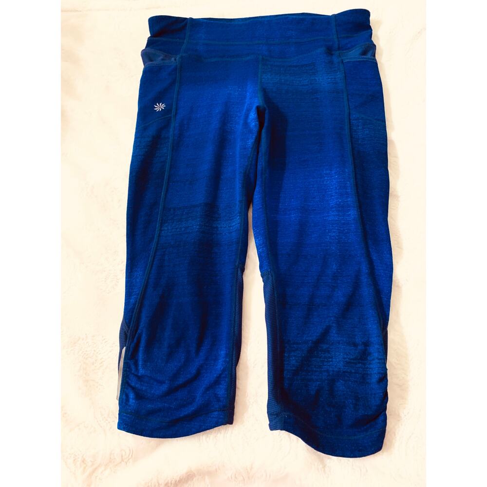 ATHLETA REFLECTOR CAPRI LEGGINGS, WOMENS, S, MIDNIGHT BLUE